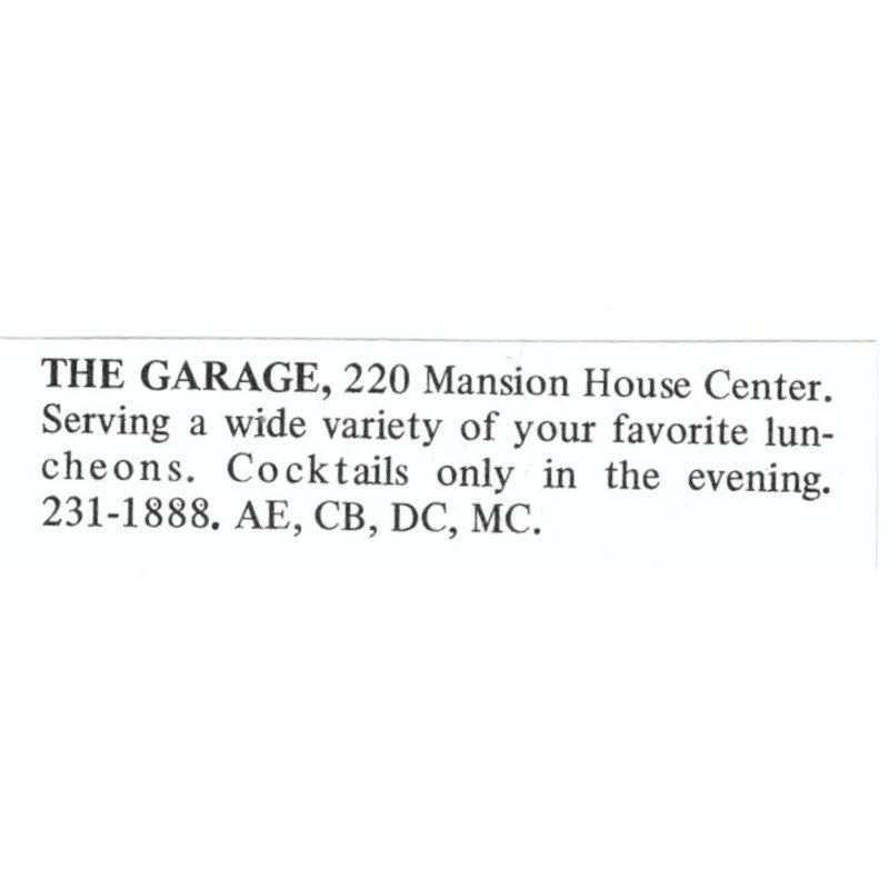 The Garage Mansion House Center Restaurant St. Louis 1971 Magazine Ad AD8-O1