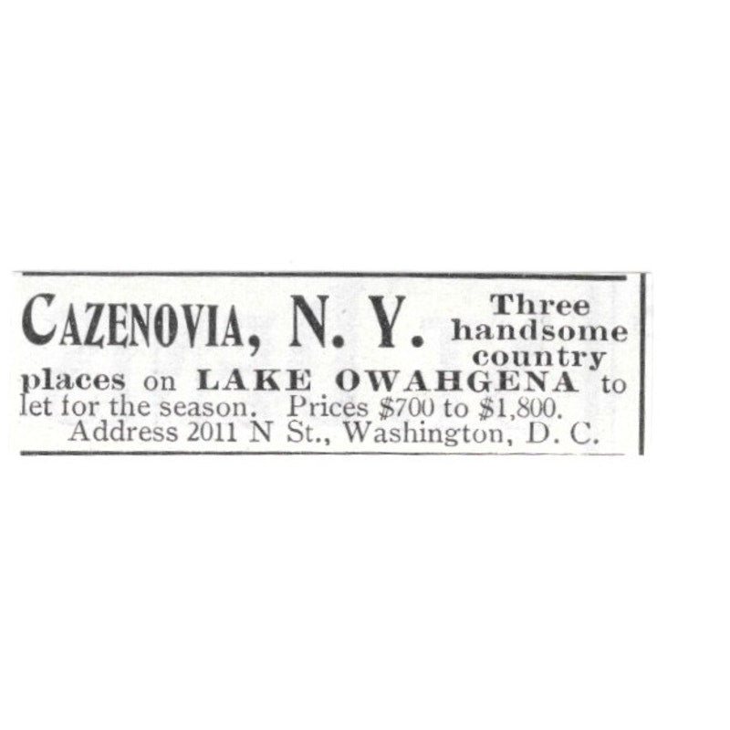 Lake Owahgena Country Homes Cazenovia NY 1903 Ad AF8-S44