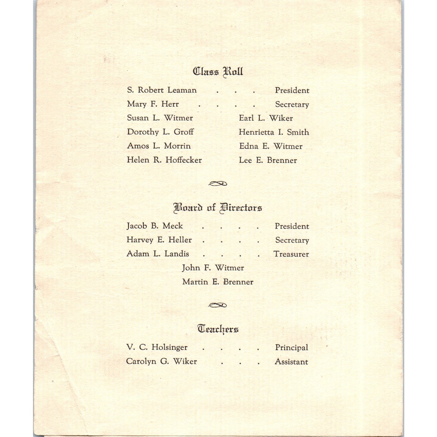 1919 East Lampeter High School Commencement Program Bird-In-Hand M.E. Church D21