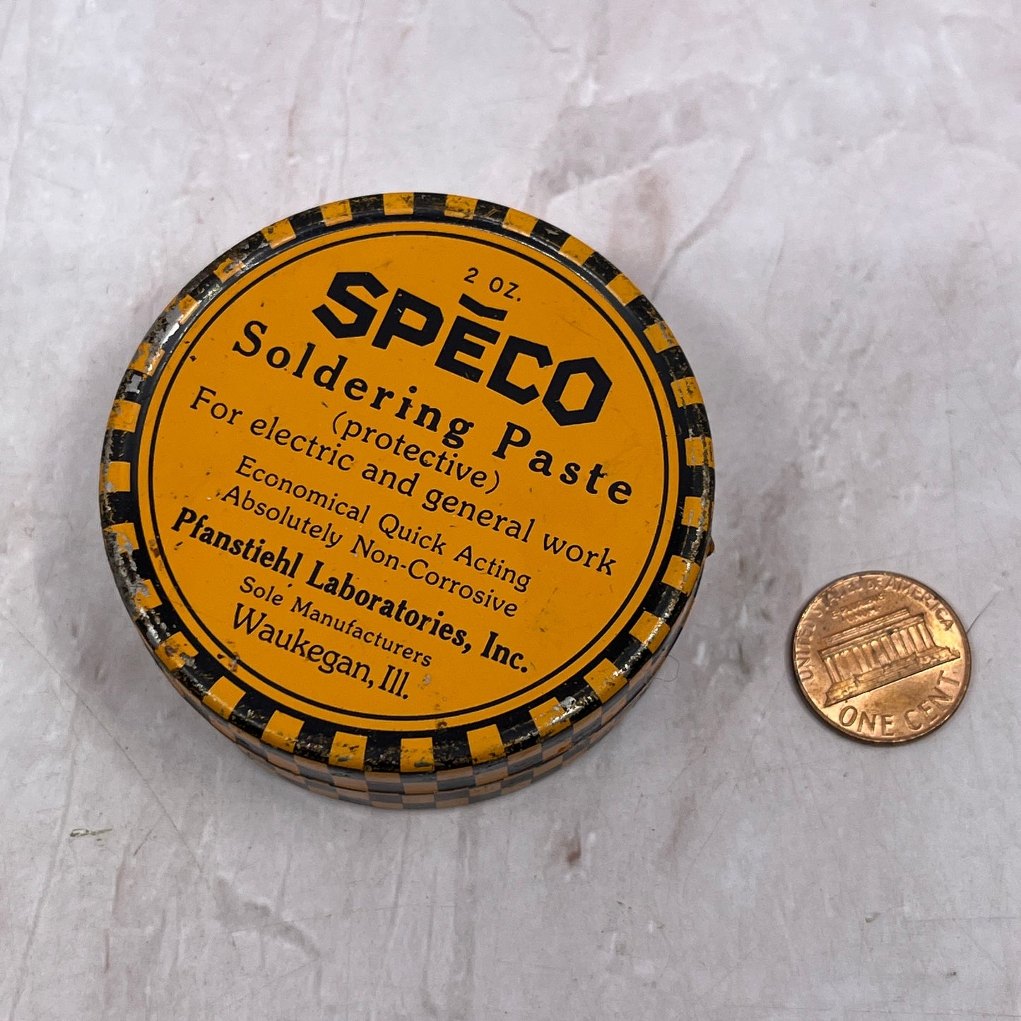 Vintage Speco Soldering Paste Tin Pfanstiehl Laboratories Inc Waukegan IL SF4
