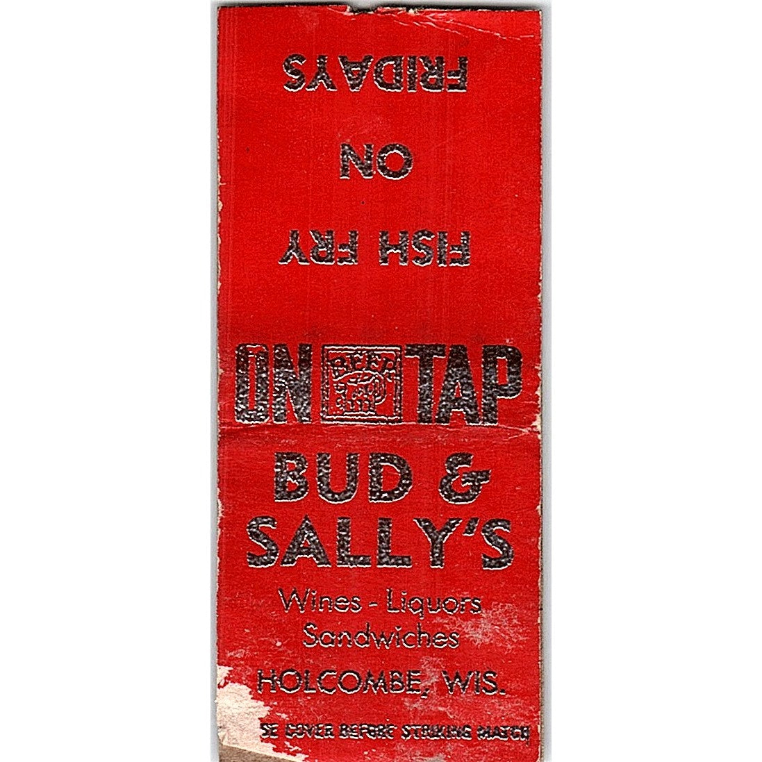 Bud & Sally's Restaurant Holcombe WI Vintage Matchbook Cover SF3-Y8