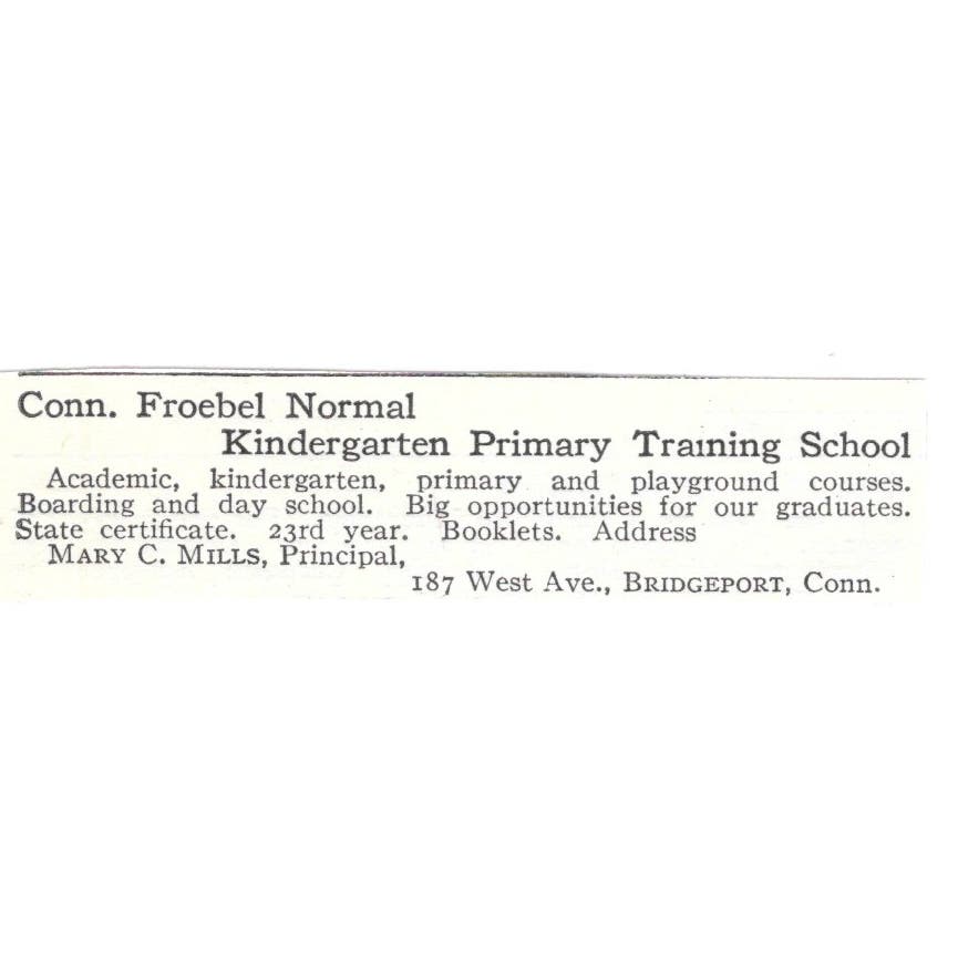 Froebel Normal School Mary C. Mills Bridgeport CT c1918 Advertisement AE5-SV1