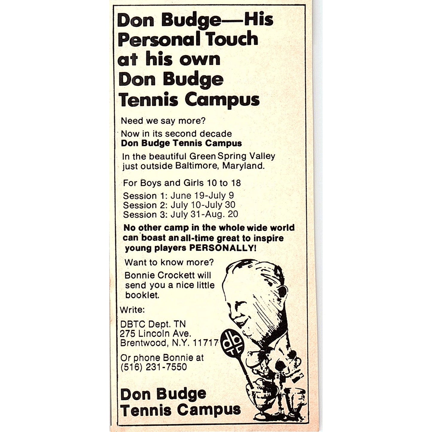 Don Budge Tennis Campus Greenspring Valley MD 1977 Ad AF3-Q2
