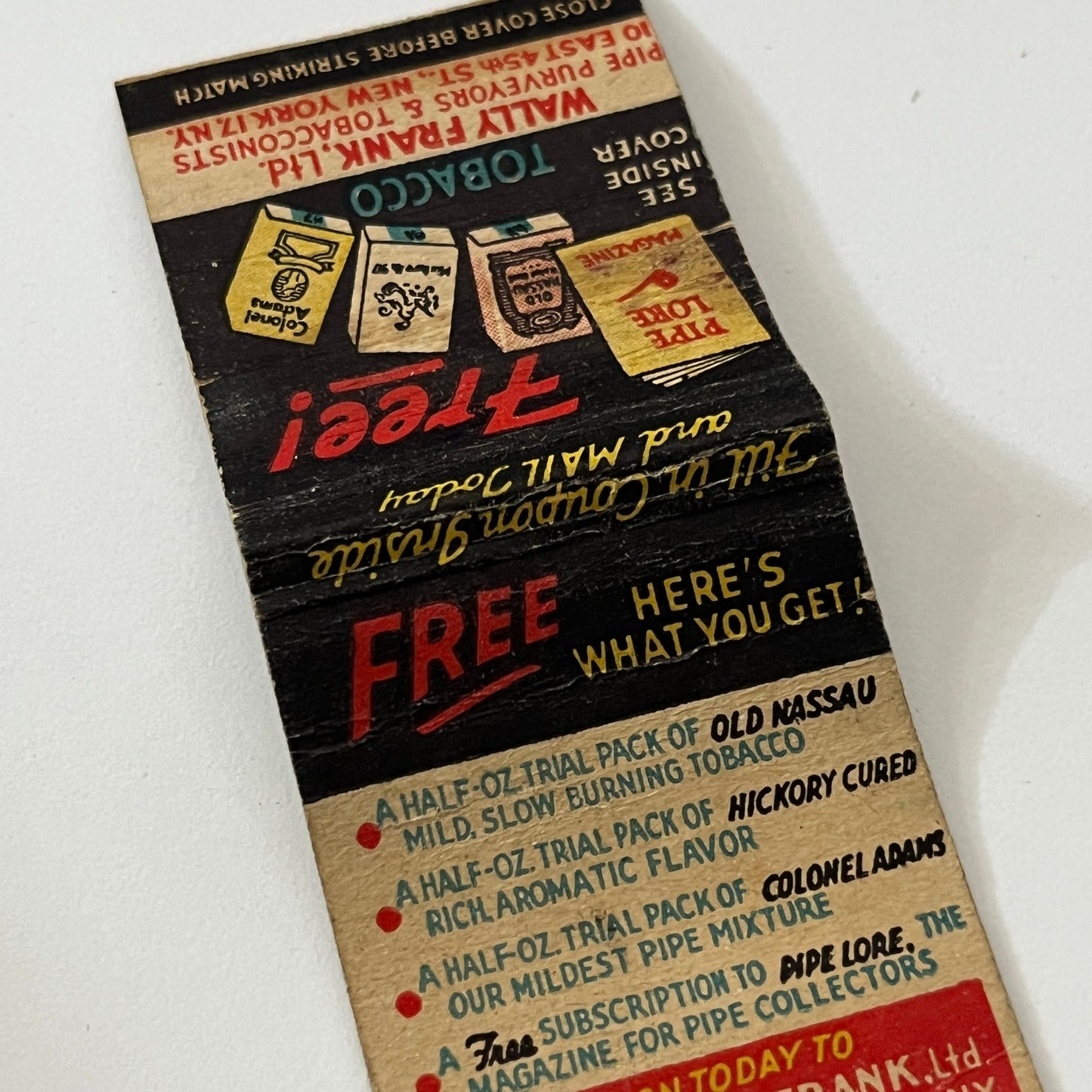 Wally Frank Ltd Pipe Purveyors & Tobacconists Vintage Matchbook Cover TB6-MB1-12