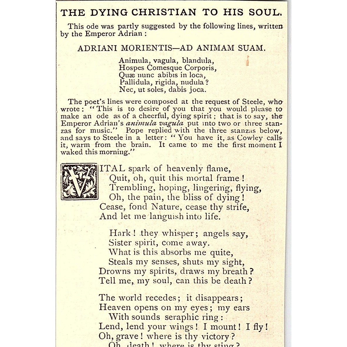 The Dying Christian to His Soul - Alexander Pope 1884 Poem AG3-M1