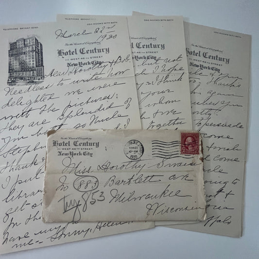 1930 Hotel Century New York City to Dorothy Swain Handwritten Letter AI9-H5