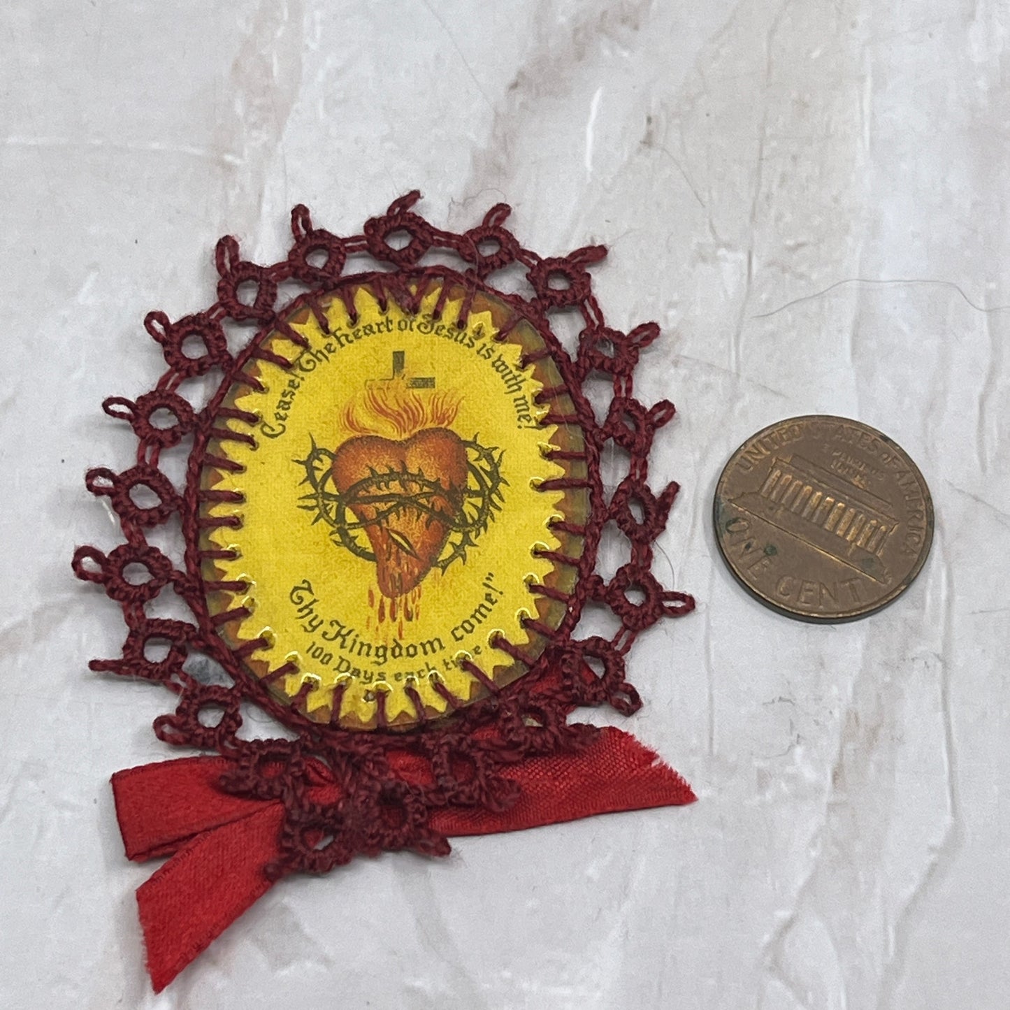 c1915 Apostleship of Prayer League Sacred Heart of Jesus Red Badge Scapular