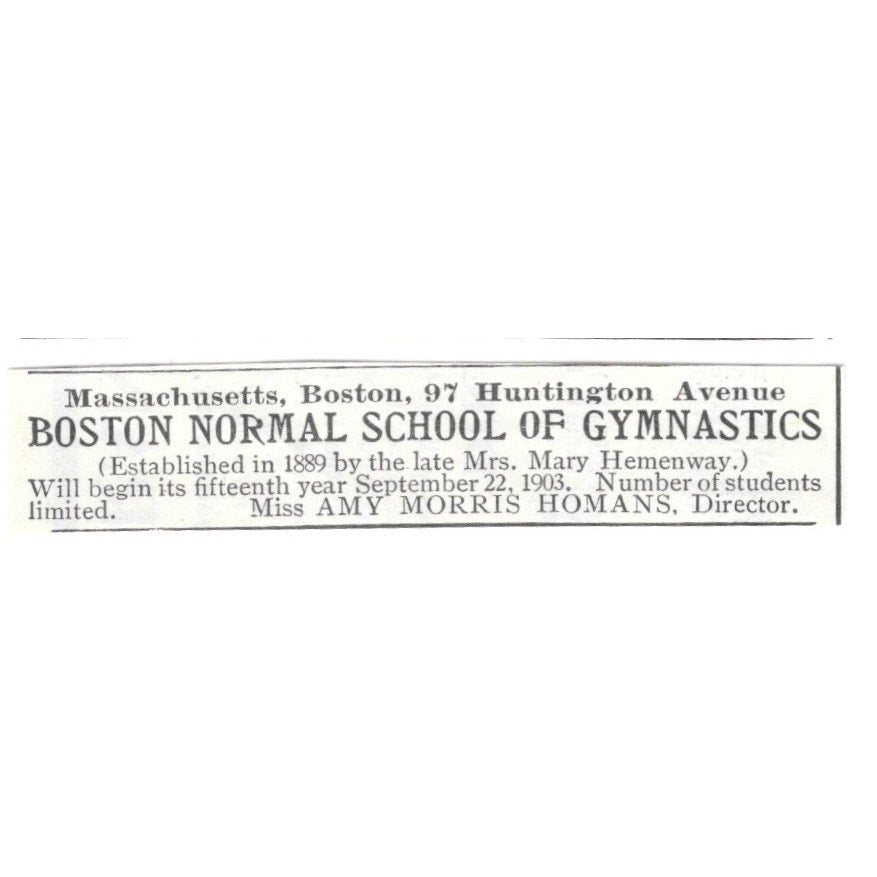 Boston Normal School of Gymnastics Amy Morris Homans MA 1903 Ad AF8-S31