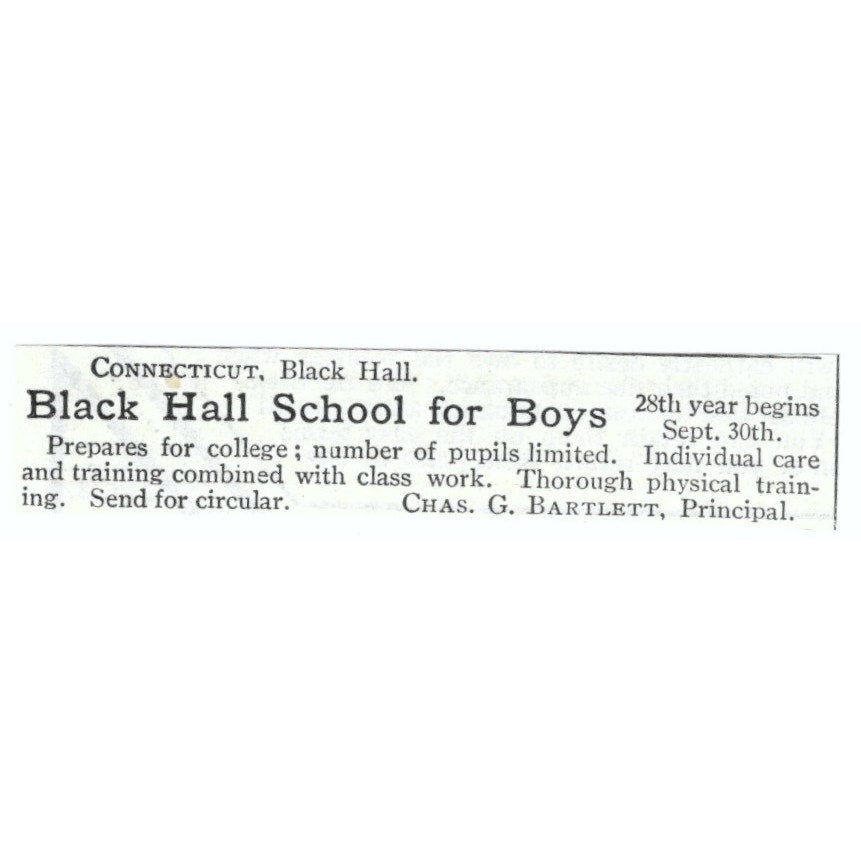 Black Hall Boys School Chas. G. Bartlett CT 1903 Magazine Ad AF7-SS1