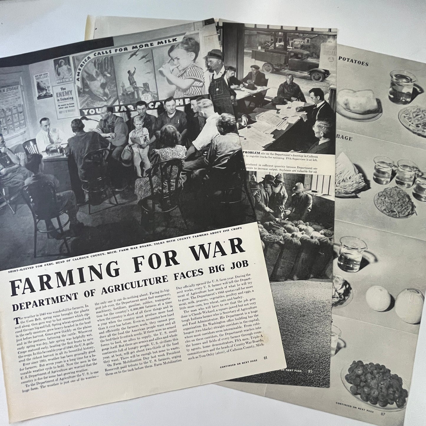 USDA Farming For War Tom Oxby Calhoun County 3 Pages 1940s WWII Article V30-1