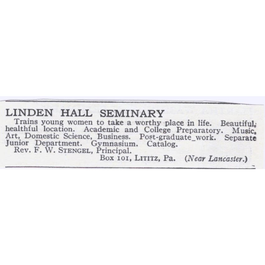 Linden Hall Seminary F.W. Stengel Lancaster PA c1918 Advertisement AE5-SA10