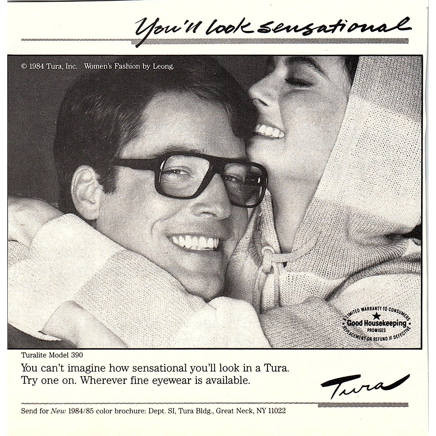 Tura Eyewear Eyeglasses Turalite Model 390 1984 Ad AF8-H2