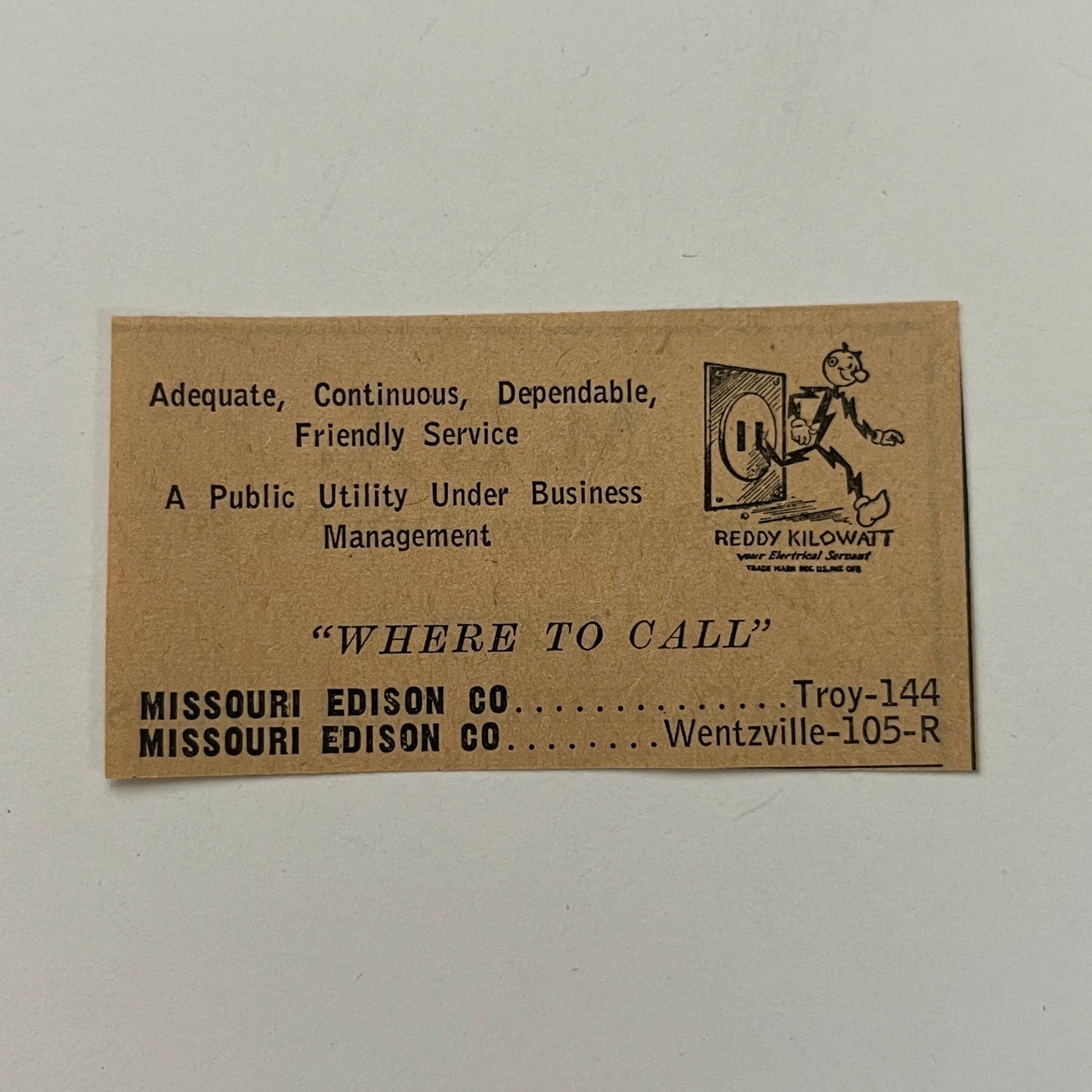 Reddy Kilowatt Missouri Edison Co Troy Wentzville MO 1949 Ad AI5-S19