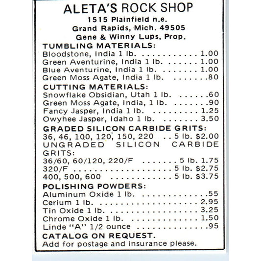 Aleta's Rock Shop Grand Rapids Michigan 1971 Magazine Ad AD8-R9