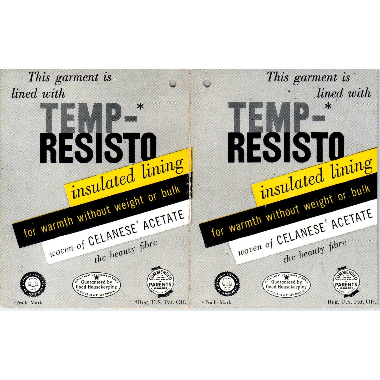 Vintage Temp-Resisto Insulated Lining Garment Tag AE2
