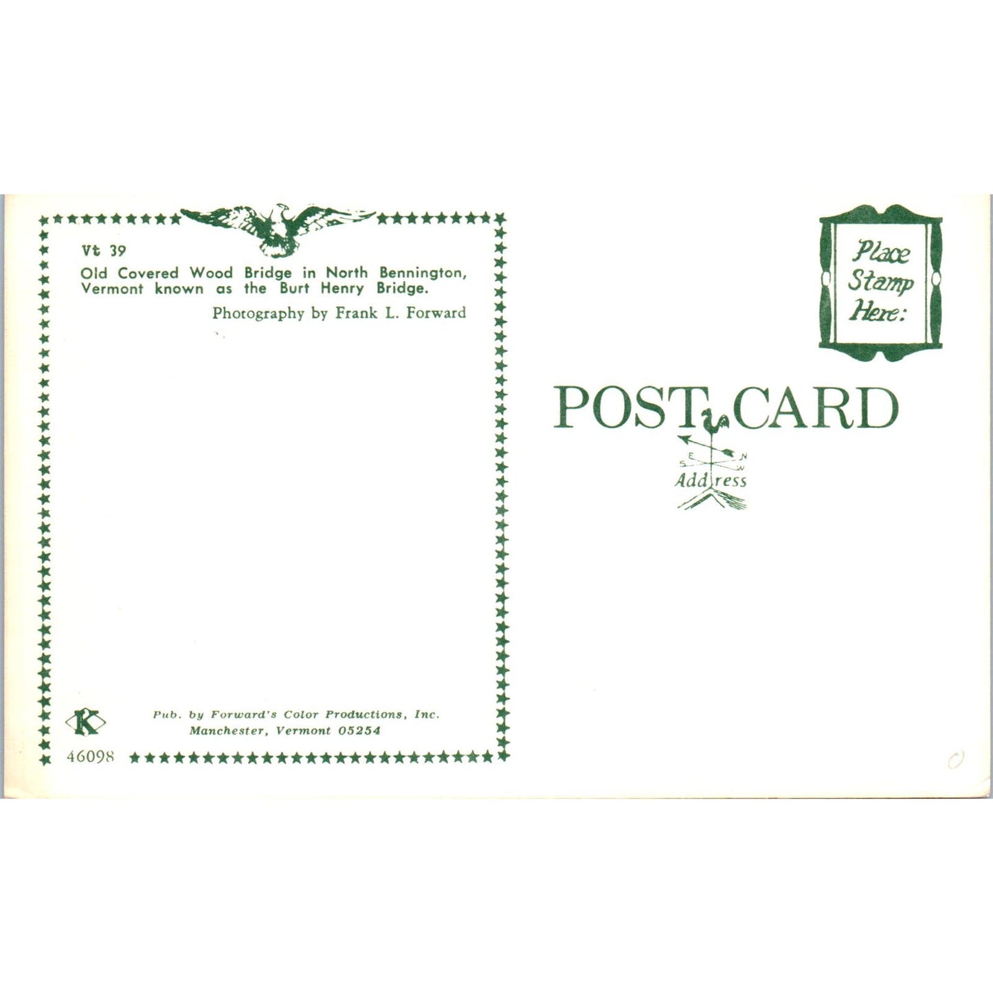 Burt Henry Bridge North Bennington VT Vintage Covered Bridge Postcard PC12