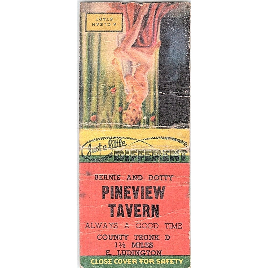 Pineview Tavern Bernie & Dotty E. Ludington Pinup Vintage Matchbook Cover SF3-Y9