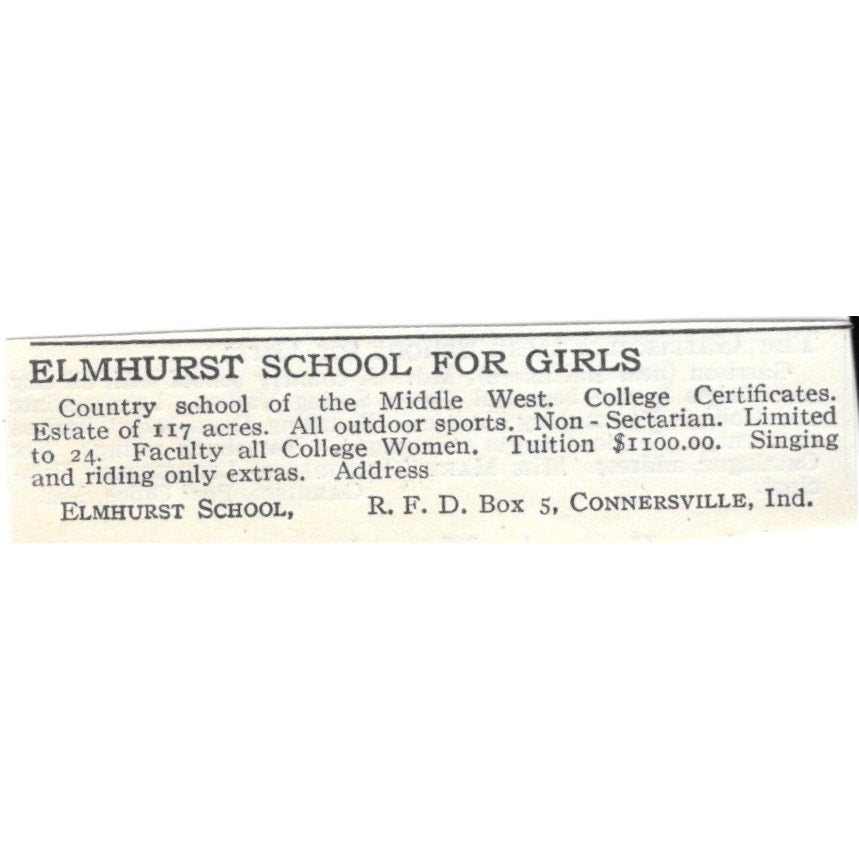 Elmhurst School for Girls Connersville IN c1920 Harper’s Magazine Ad AG4-S2