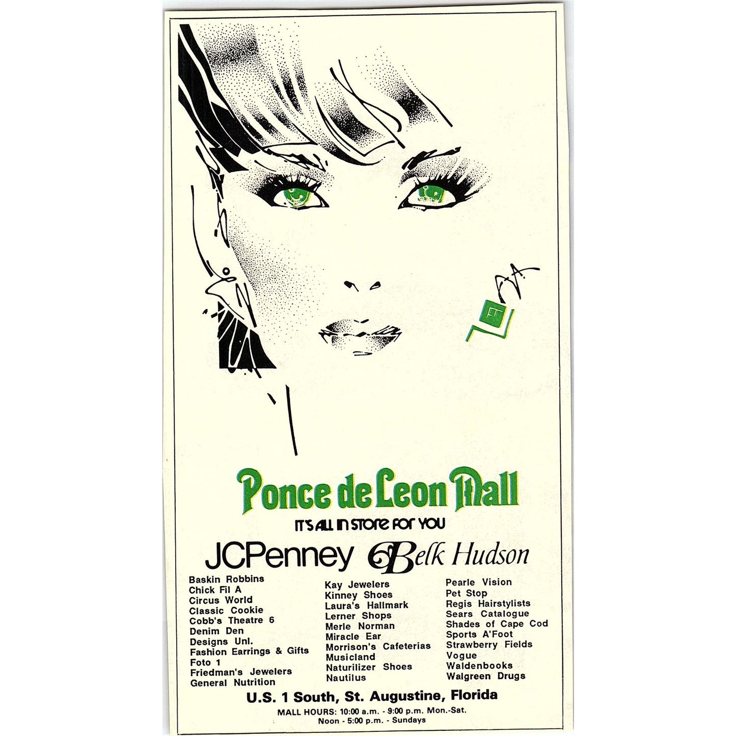JCPenney Belk Hudson Ponce De Leon Mall St. Augustine FL 1989 Ad AF9-13
