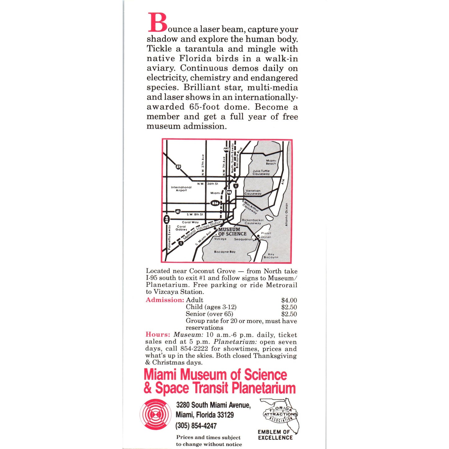 1980s Miami Museum of Science & Space Transit Planetarium Travel Leaflet TF4-BA