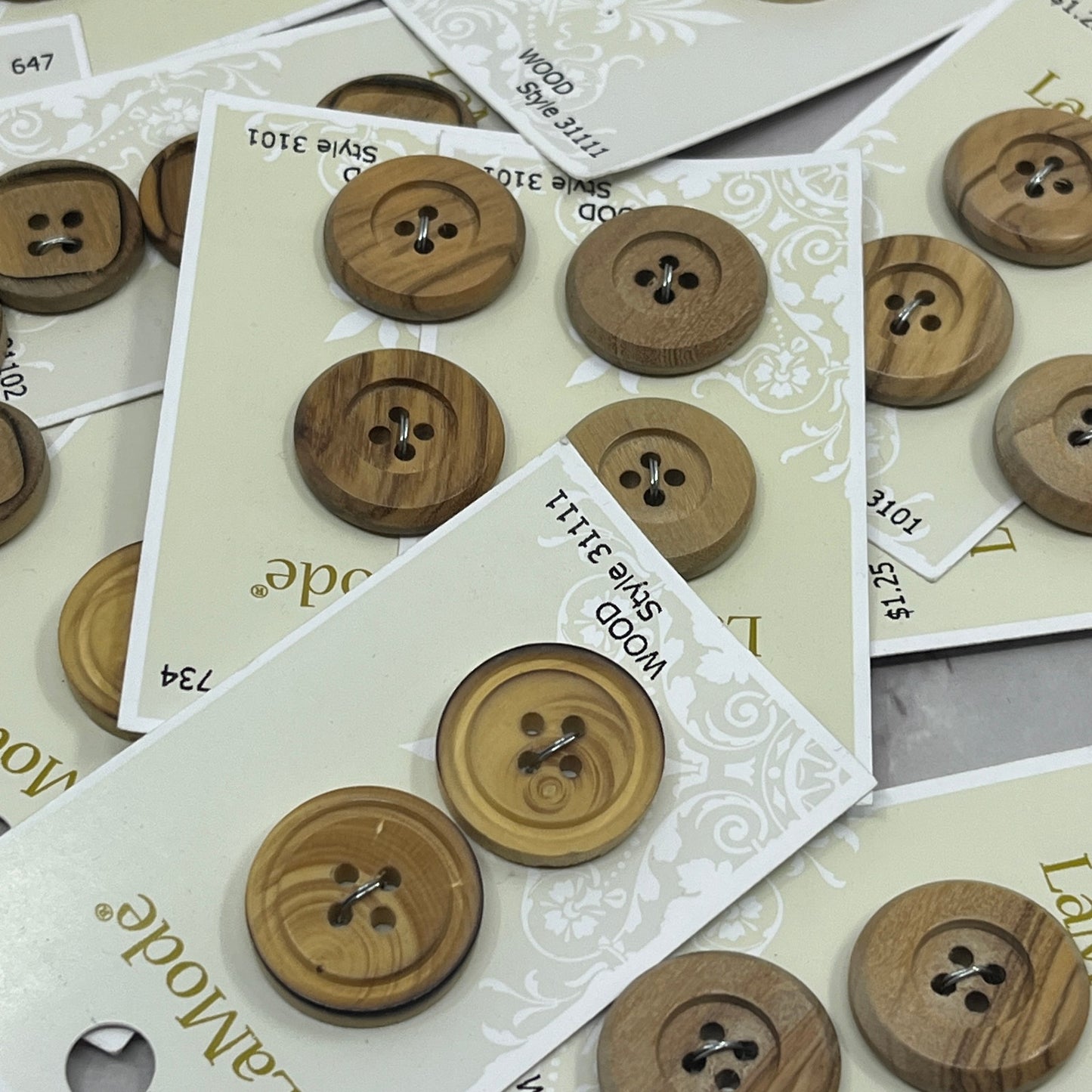Huge Lot of LaMode Wooden Buttons on Cards TC5