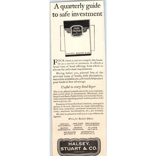 Halsey, Stuart and Co Investment Guide 1924 Magazine Ad AF2-A1