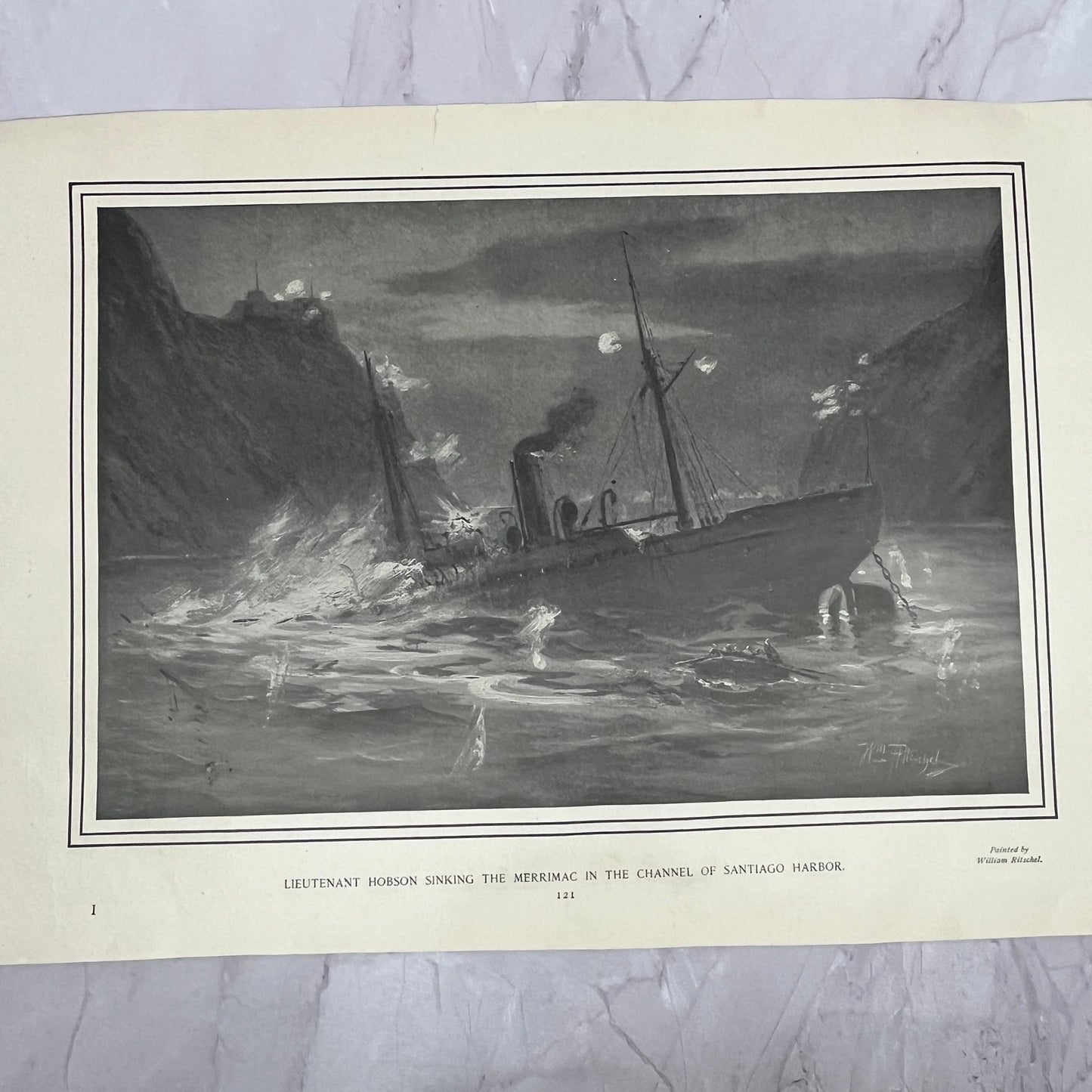 Lt. Hobson Sinking the Merrimac Santiago Spanish American War c1905 Print V14-5