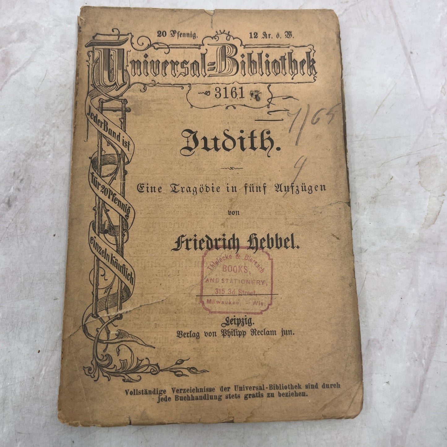 c1900 Universal Bibliothek - Judith Friedrich Hebbel German Book TJ6-OB