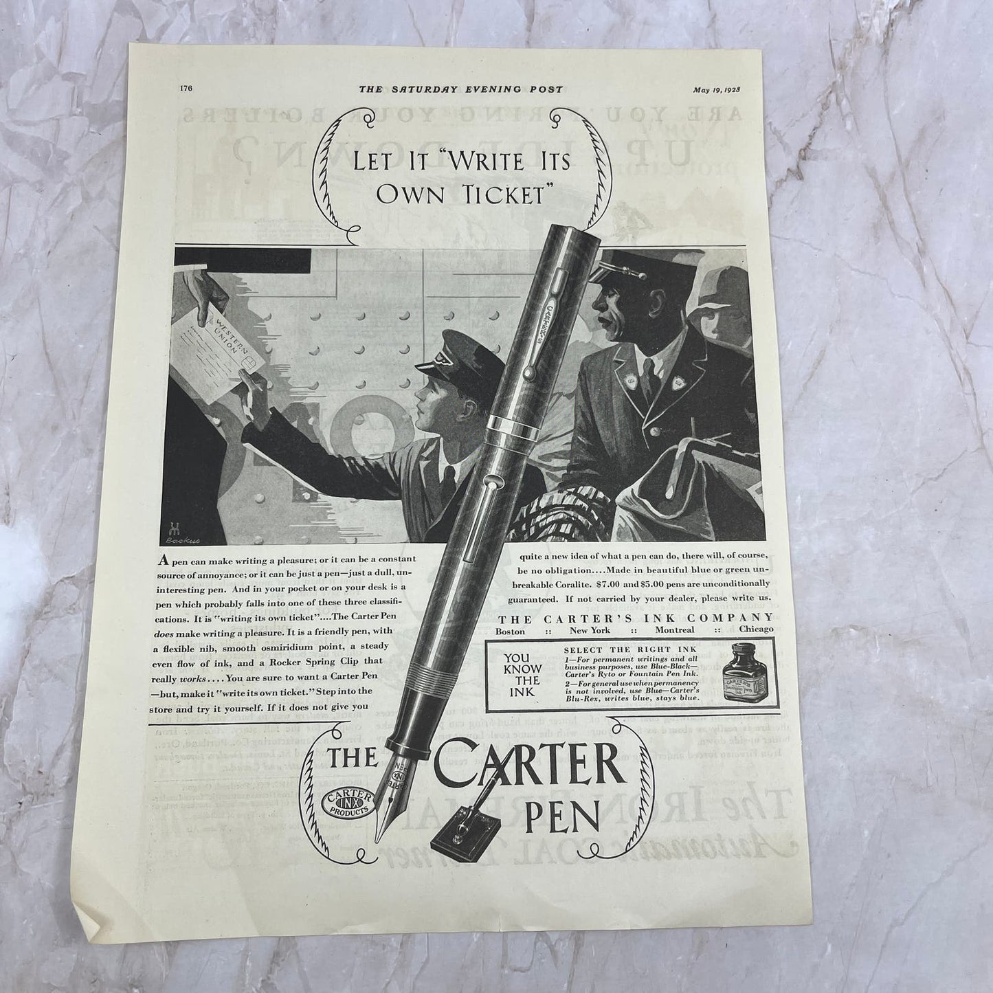 Carter's Ink Company Carter Fountain Pen 1928 Original Advertisement FL6-8