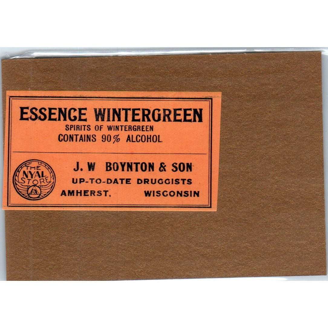 J.W Boynton & Son Essence Wintergreen Amherst WI Antique Apothecary Label TH2-AL