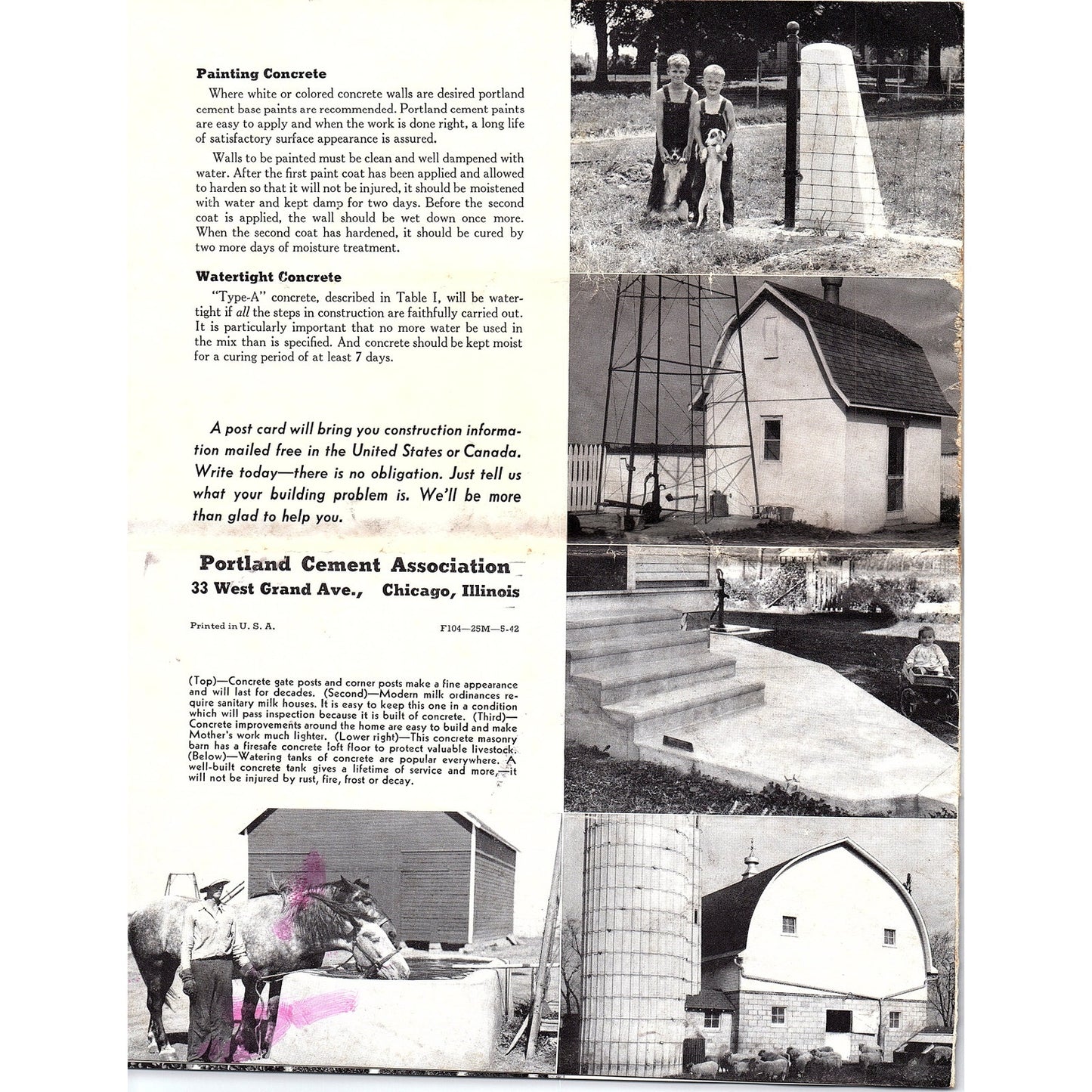 Making Quality Concrete for Farm Improvement 1940s Leaflet Portland Cement AG5-1