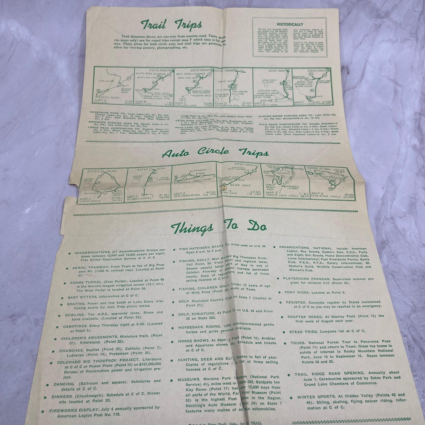 1956 Estes Park Colorado Your Vacation Center Fold Out Travel Map TC5-LP1