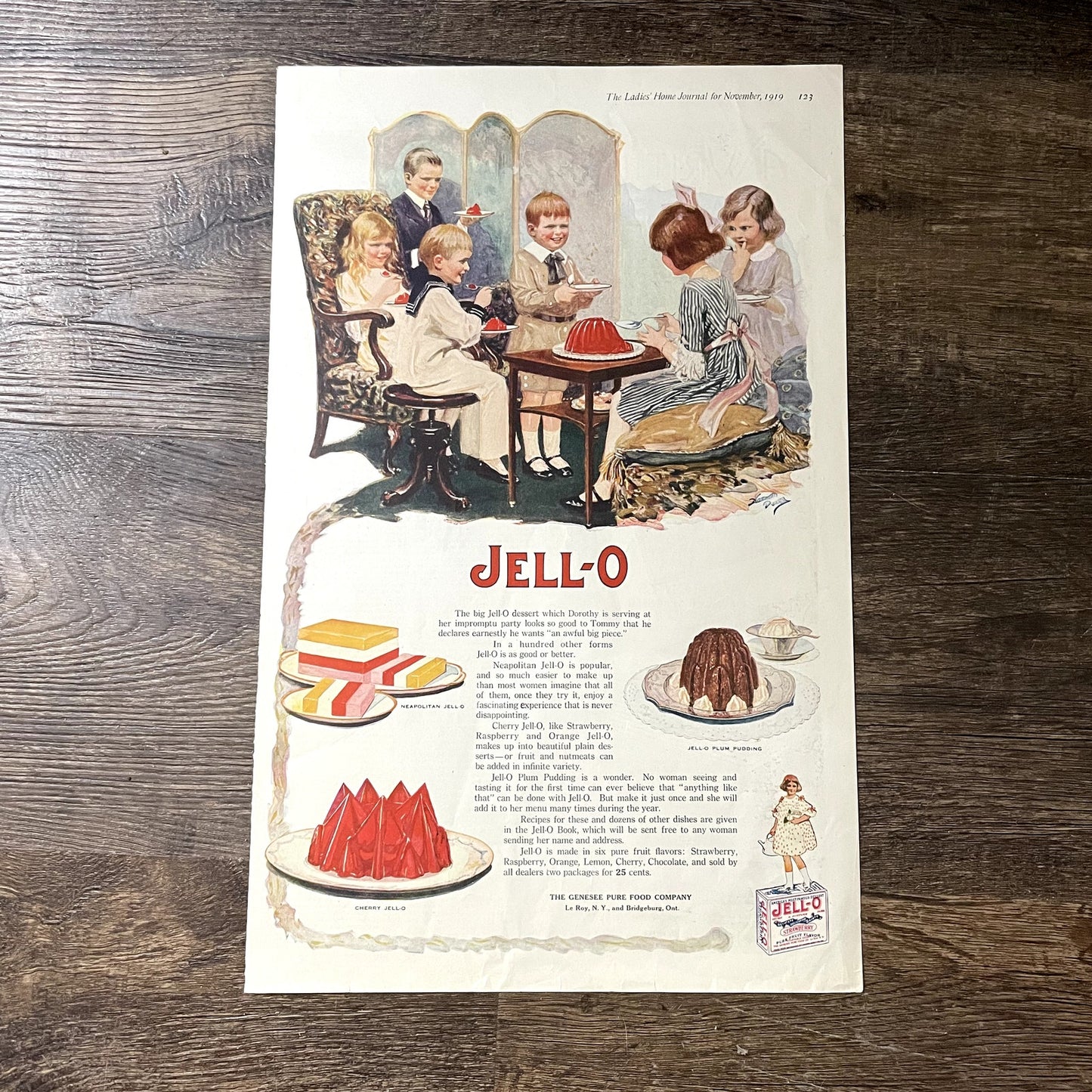 1919 Jell-o Jello Dessert Genesee Pure Food Co LeRoy NY Magazine Ad 11x16 V11