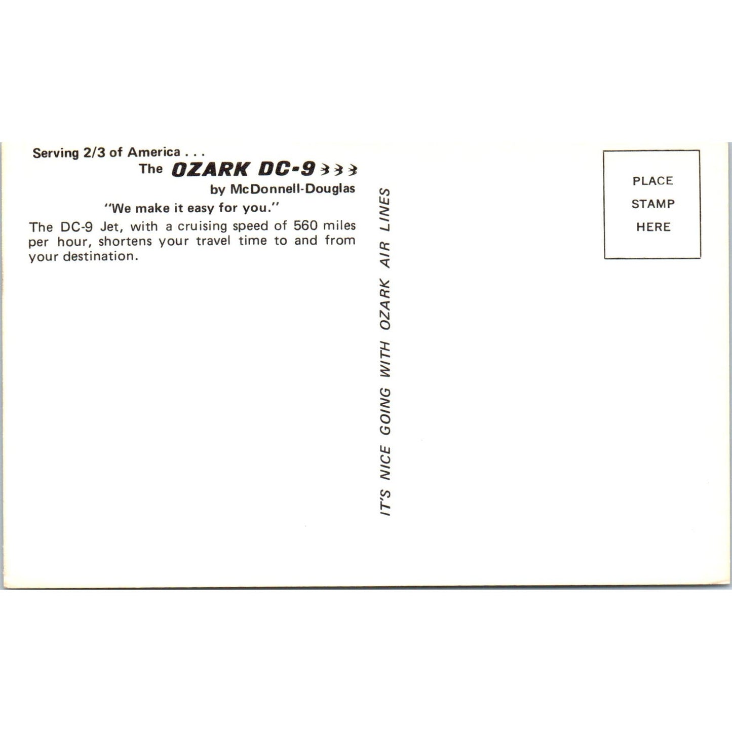 McDonnell-Douglas Ozark DC-9 Vintage Postcard PC19