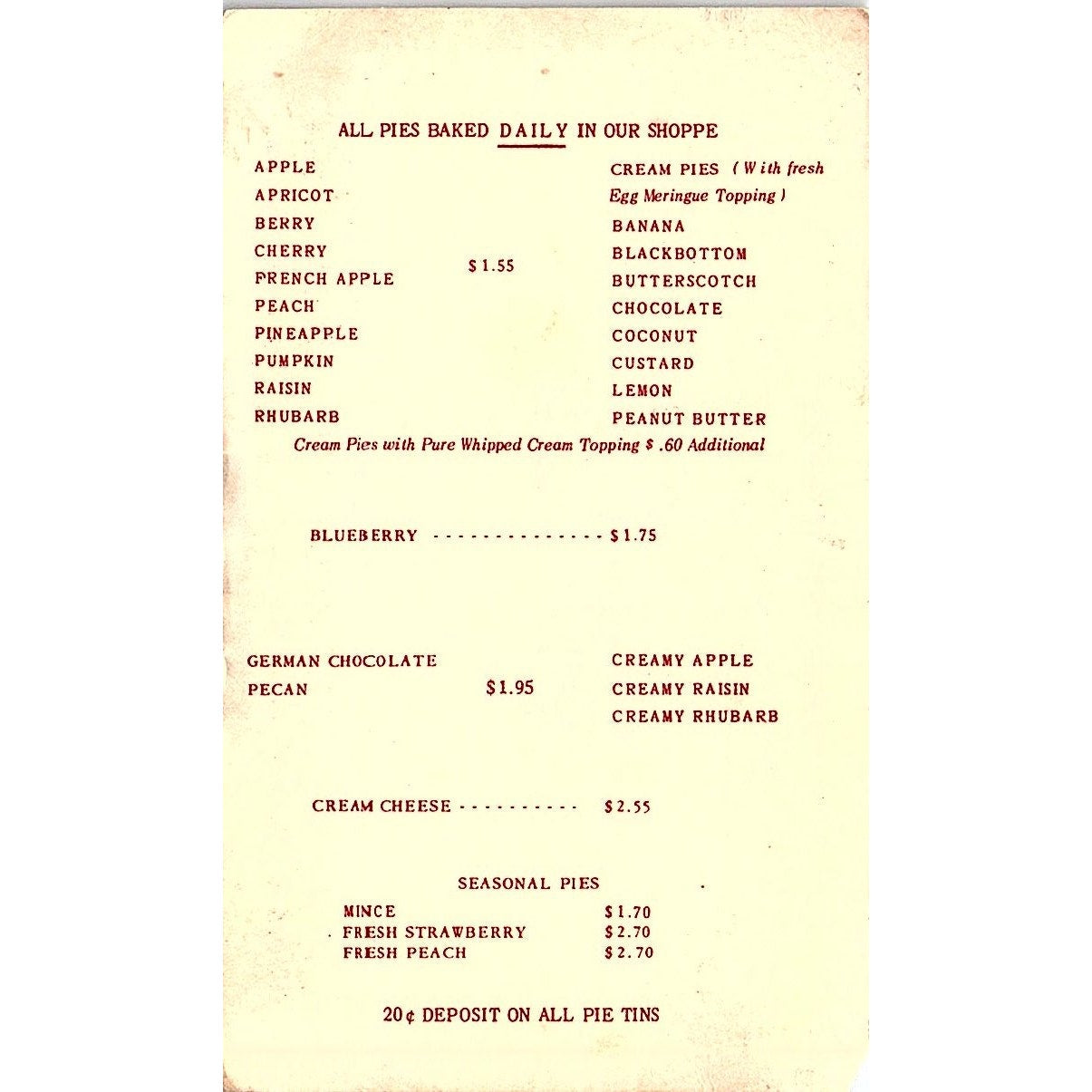 Hannah's Old Time Pies Long Beach CA Vintage Business Card TH2-B1