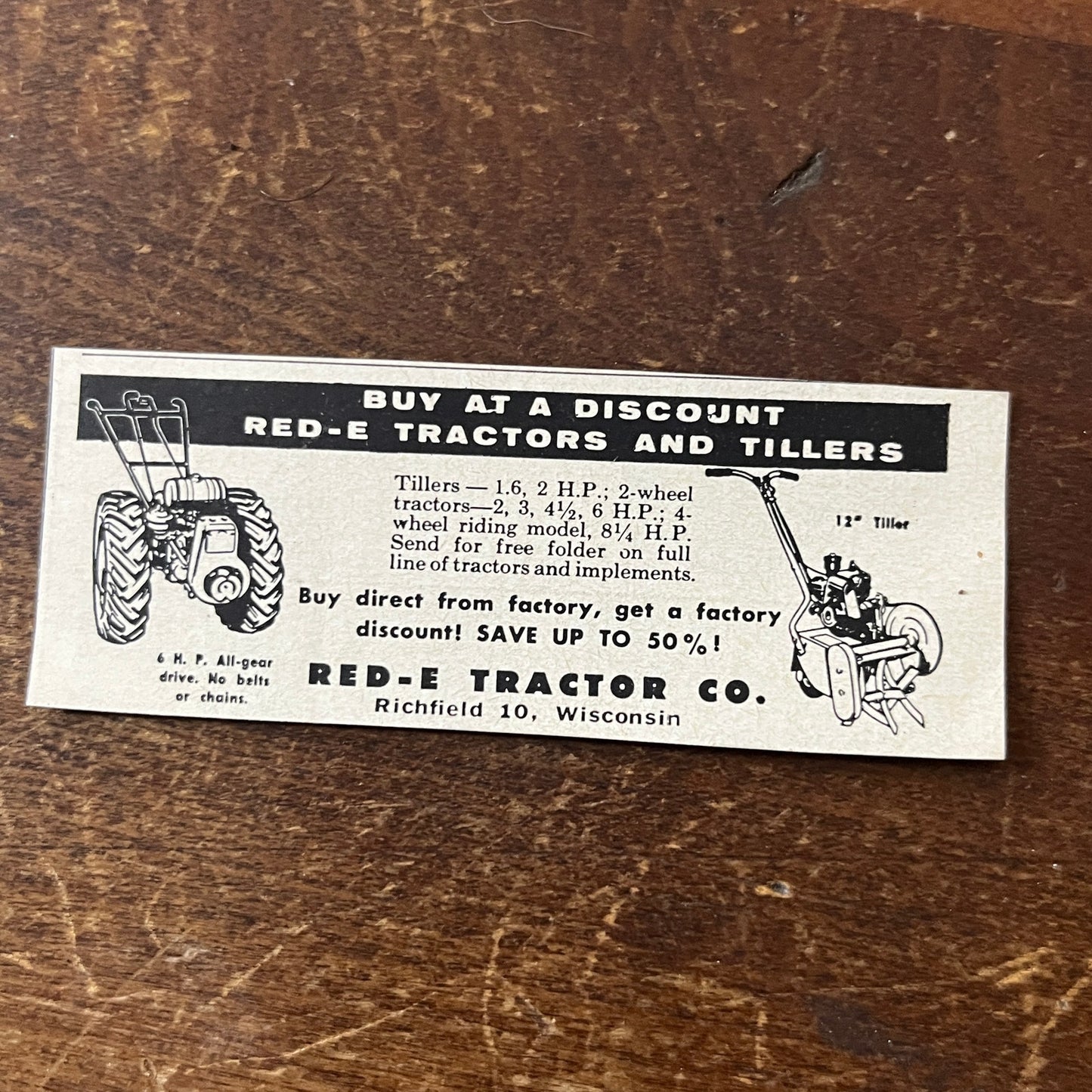 Red-E Tractor Co Richfield Wisconsin 1955 Ad AF9-S8