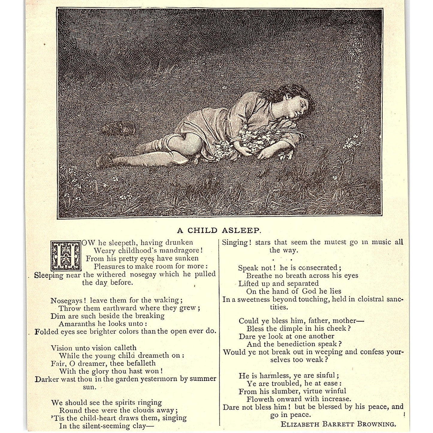 A Child Asleep - Elizabeth Barrett Browning 1884 Poem AG3-1