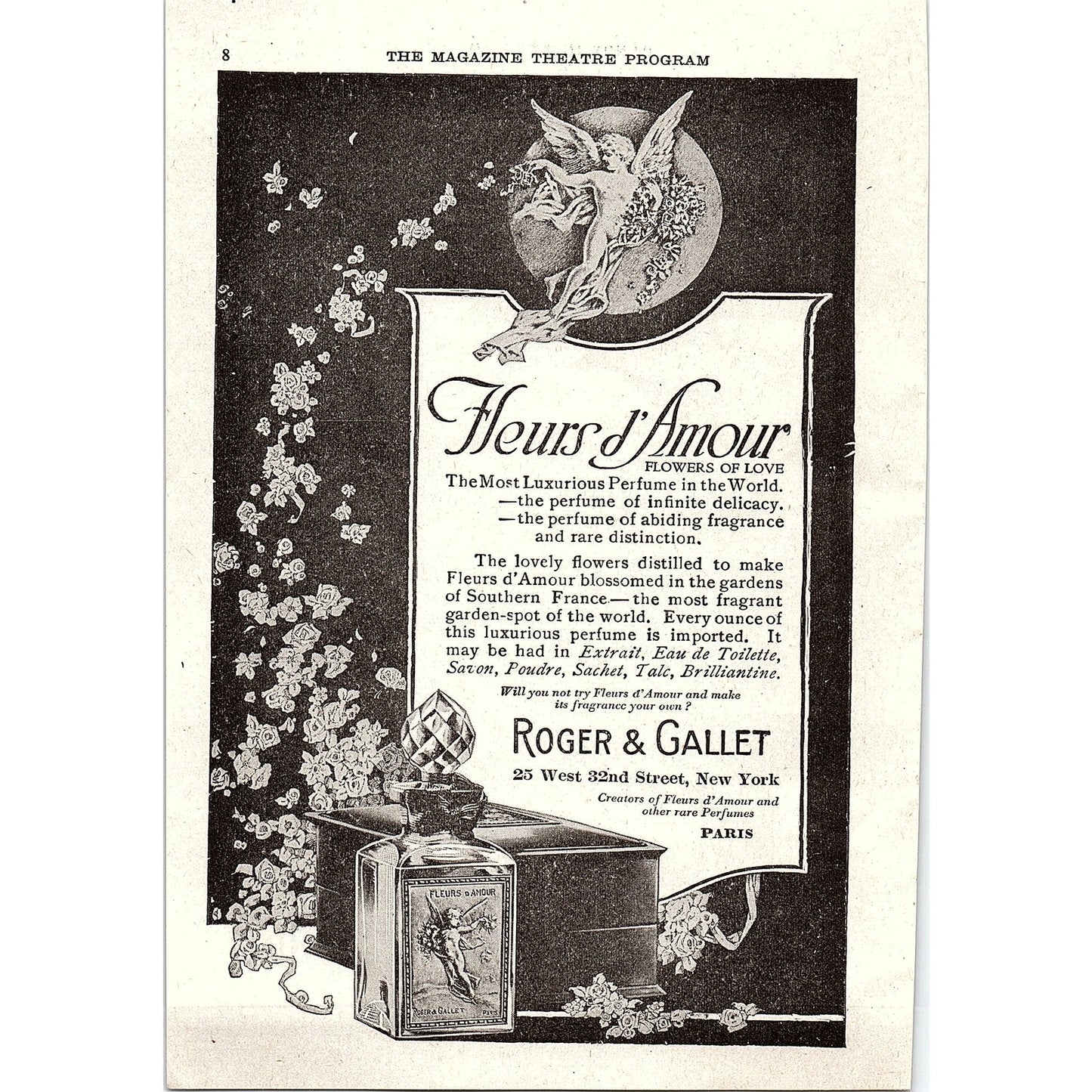 Selznick Pictures Newsreel, Fleurs d'Amour Roger & Gallet NY 1921 Ad AF3-10