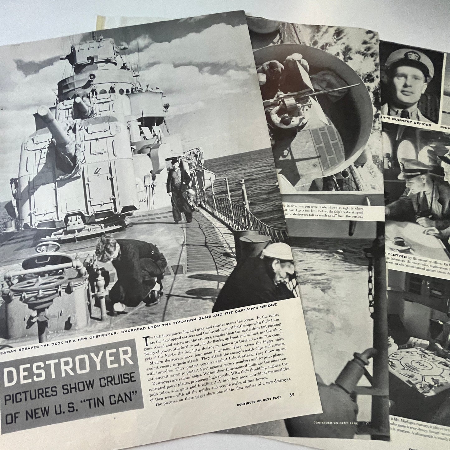 Destroyer Pictures Show Cruise of US "Tin Can" 4 Pages 1940s WWII Article V29-5