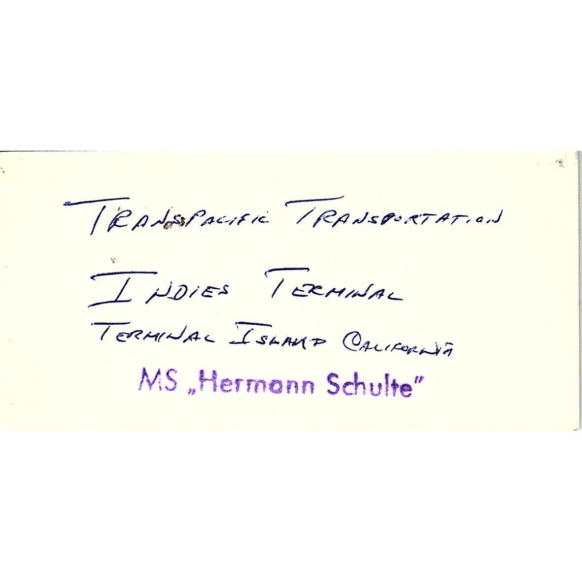 Axel Gerhards Trans Pacific Transportation Terminal Island Business Card SC9-B6