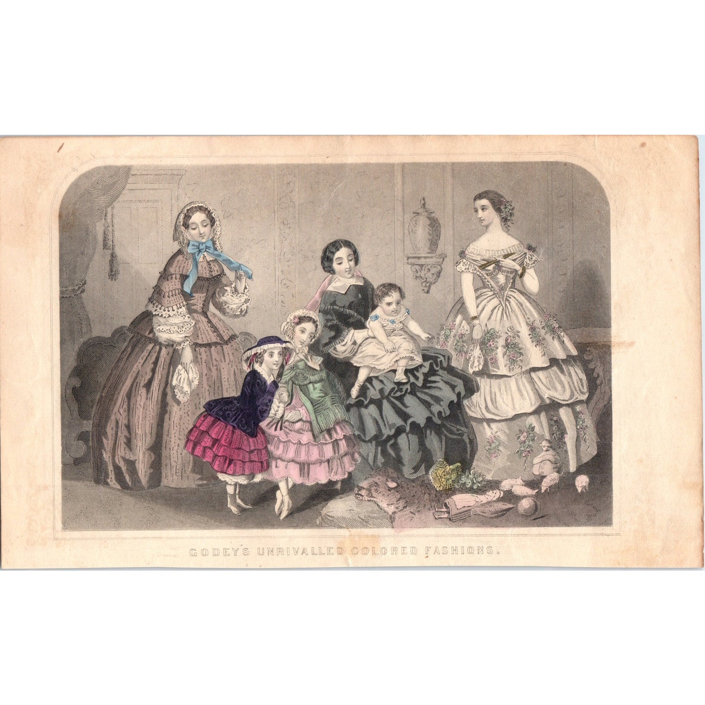 1857 Original Lady's Pre Civil War Fashion Plate Hand Tinted Engraving D19-2-6