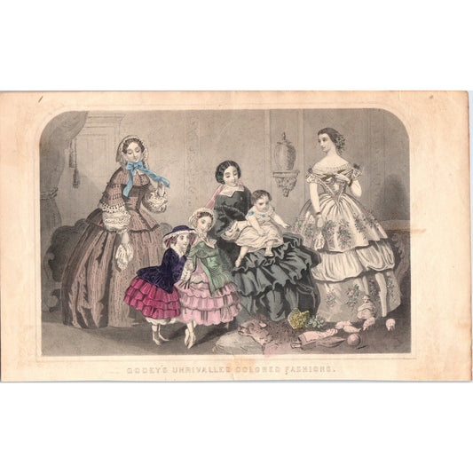 1857 Original Lady's Pre Civil War Fashion Plate Hand Tinted Engraving D19-2-6