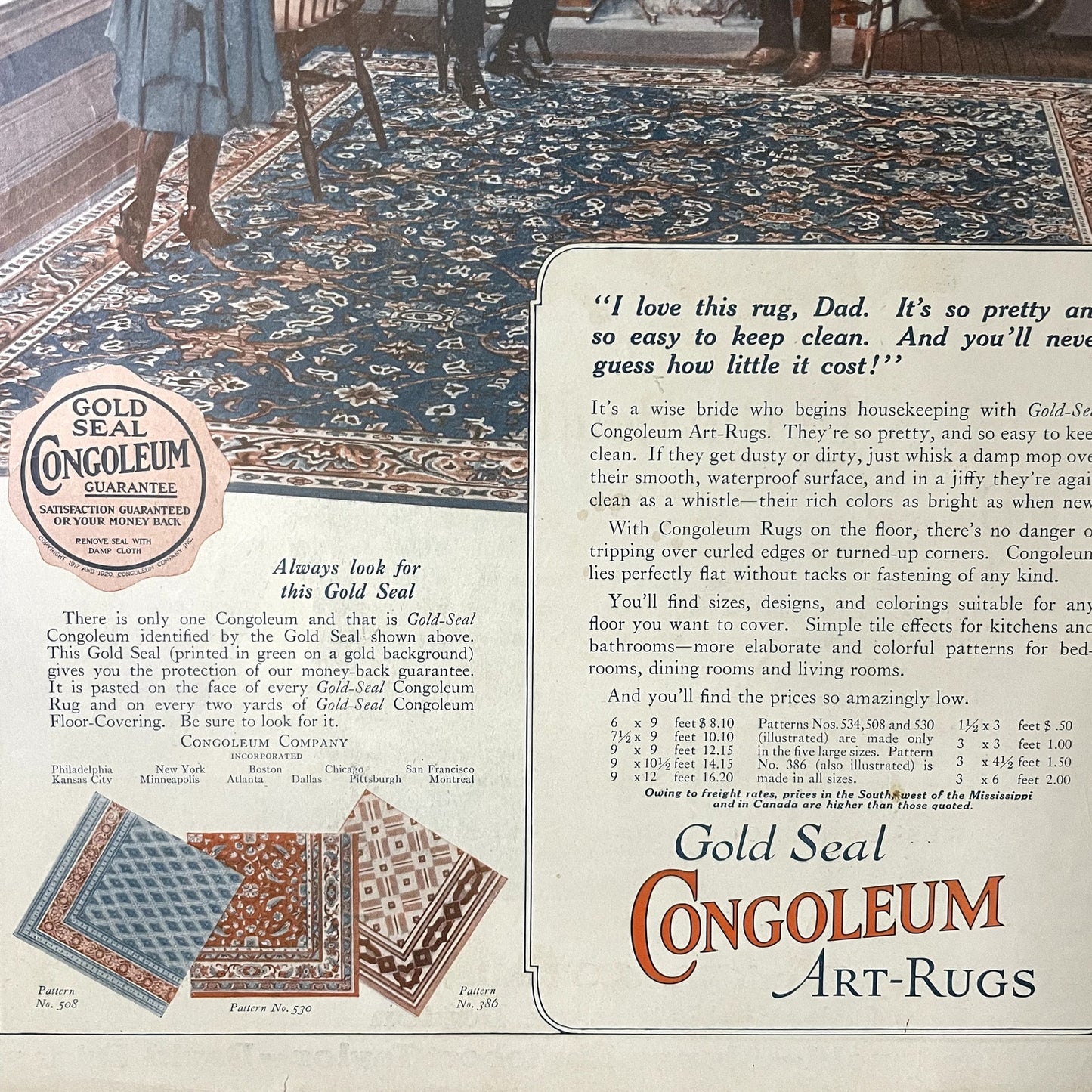 Gold Seal Congoleum Art Rugs Vintage Magazine Ad 10x14 V11