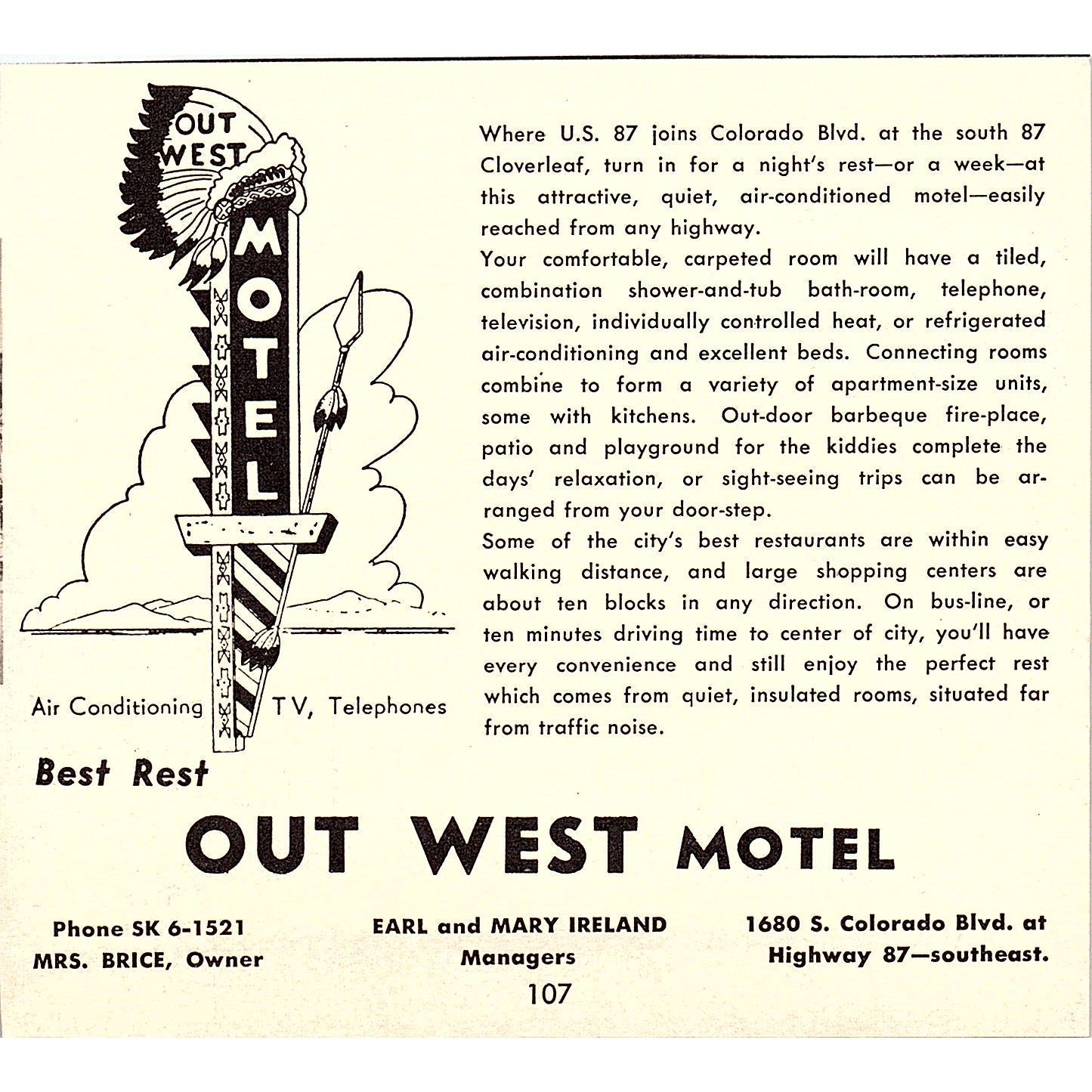 Out West Motel, Silver Saddle Lodge H.F. Klockner Denver CO 1958 Ad AG1-H1
