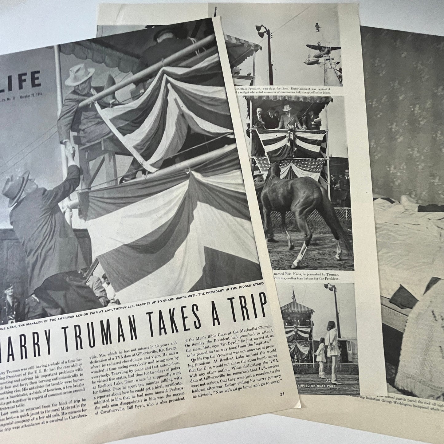 1945 Harry Truman Takes a Trip 3 Pages 1940s WWII Era Article V30-1