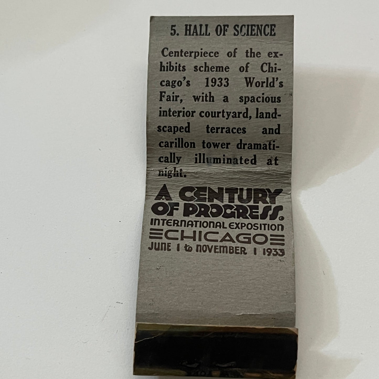 1933 Chicago World's Fair Hall of Science Vintage Matchbook Cover TB6-MB1-2