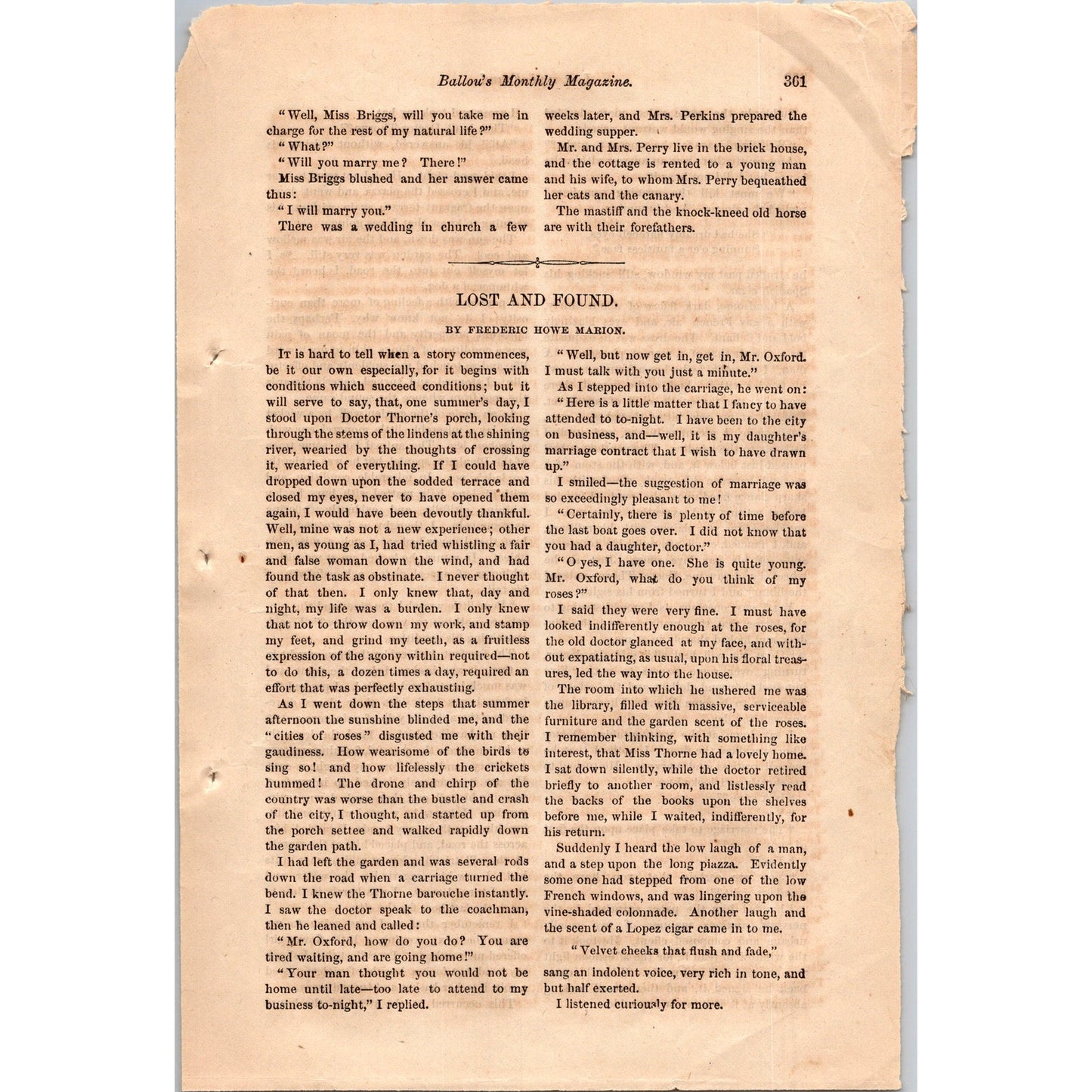 Miss Brigg's Enemy by Lottie Brown 2 Pages Original 1869 Short Story I3