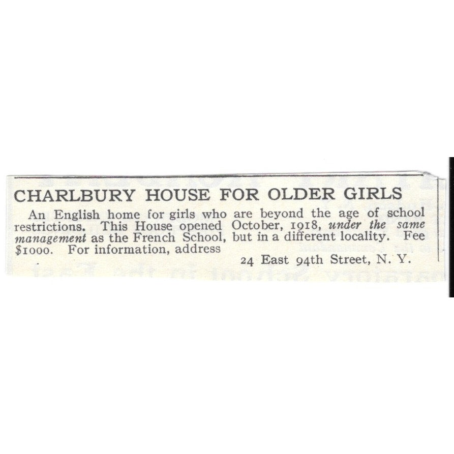 Charlbury House for Older Girls 24 E 94th, NY c1920 Harper’s Magazine Ad SAG4-S5