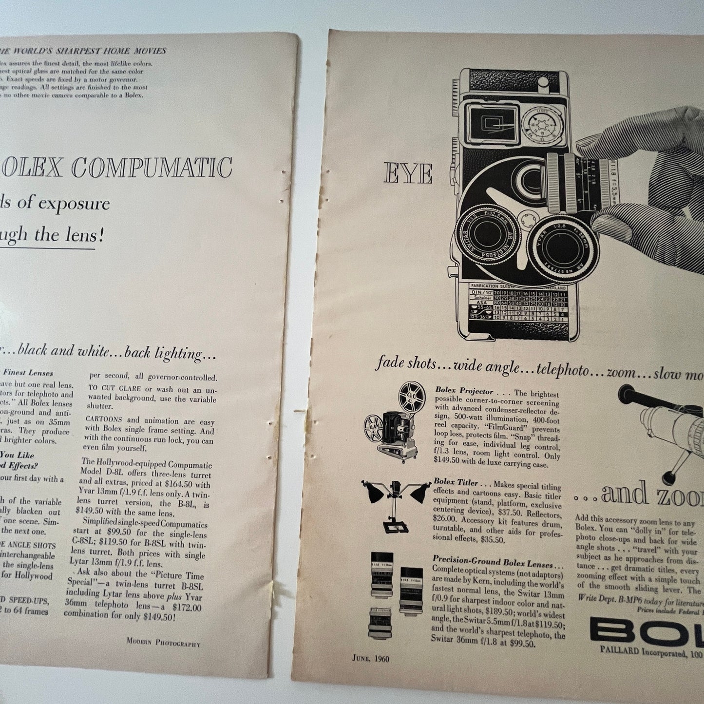 Bolex Compumatic Eye Camera Paillard International 2 Page 1960 Magazine Ad AG6-5