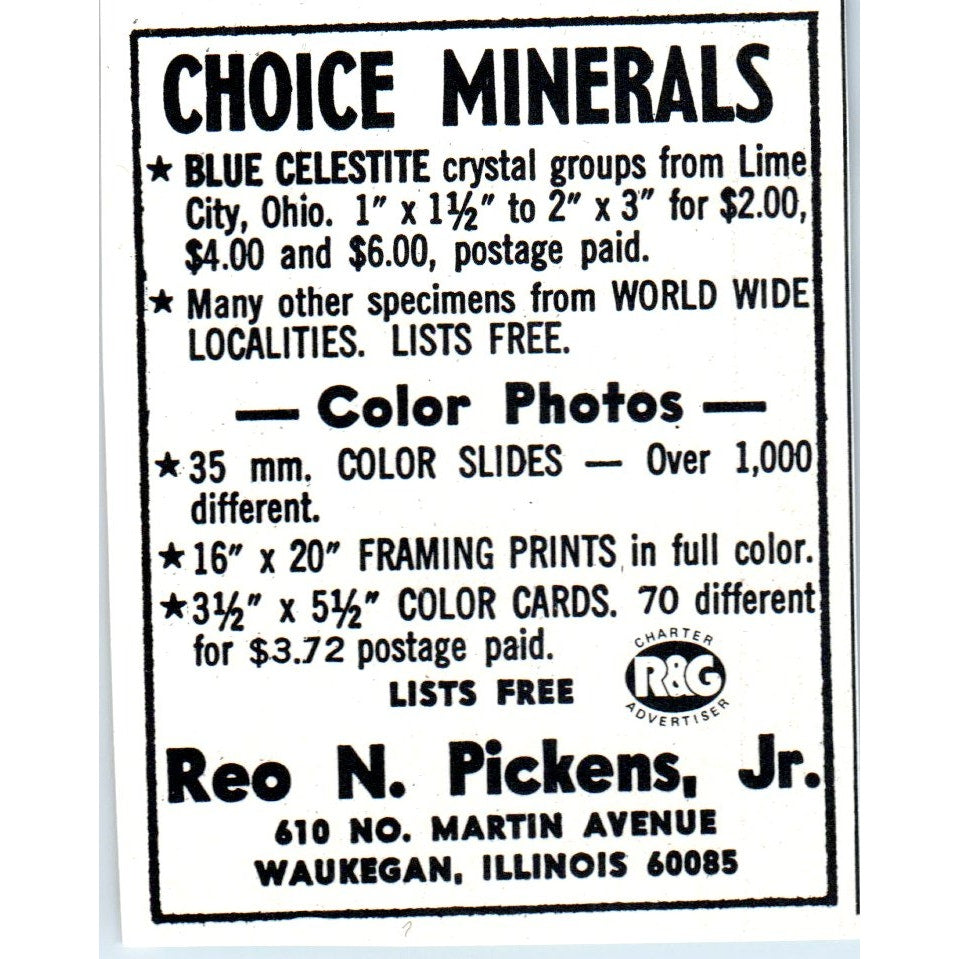 Reo N. Pickens Jr Choice Minerals Waukegan IL 1971 Magazine Ad AD8-R9